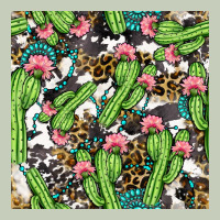 Western Cactus And Turquoise Gemstone With Leopard And Cowhide Seamles Ladies Tee | Teevron