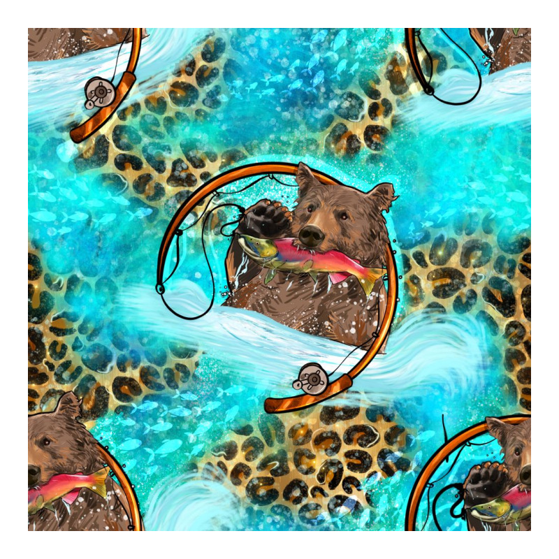 Mama Bear Hunting Fish With Leopard Seamless Pattern Premium Tee by BundleAndBundleShop | Teevron