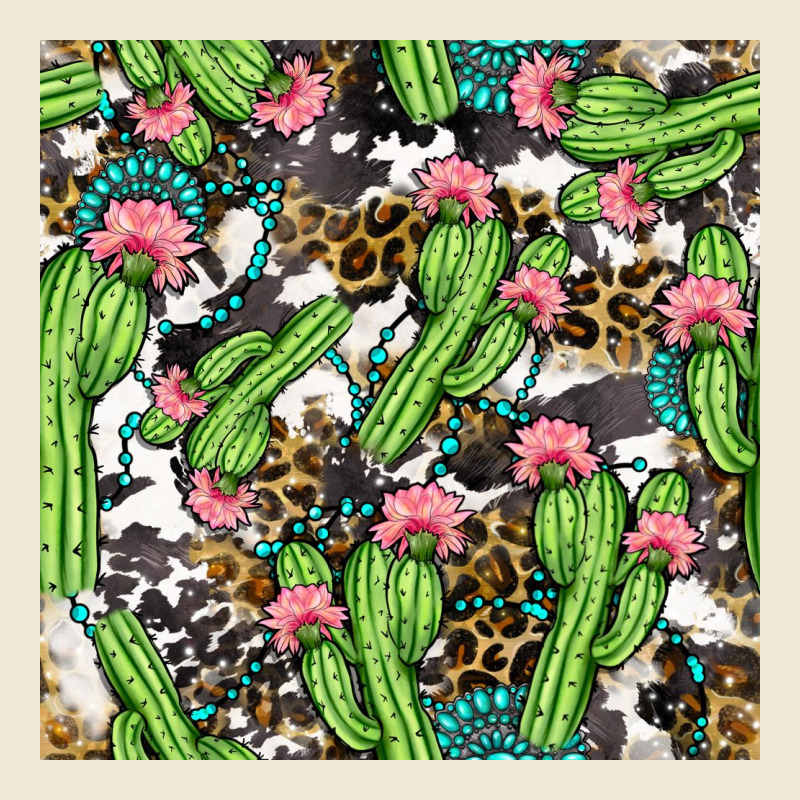 Western Cactus And Turquoise Gemstone With Leopard And Cowhide Seamles Premium Tee by BundleAndBundleShop | Teevron