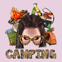 Camping Braid Hair Woman With Fire Bbs Ladies Tee | Teevron