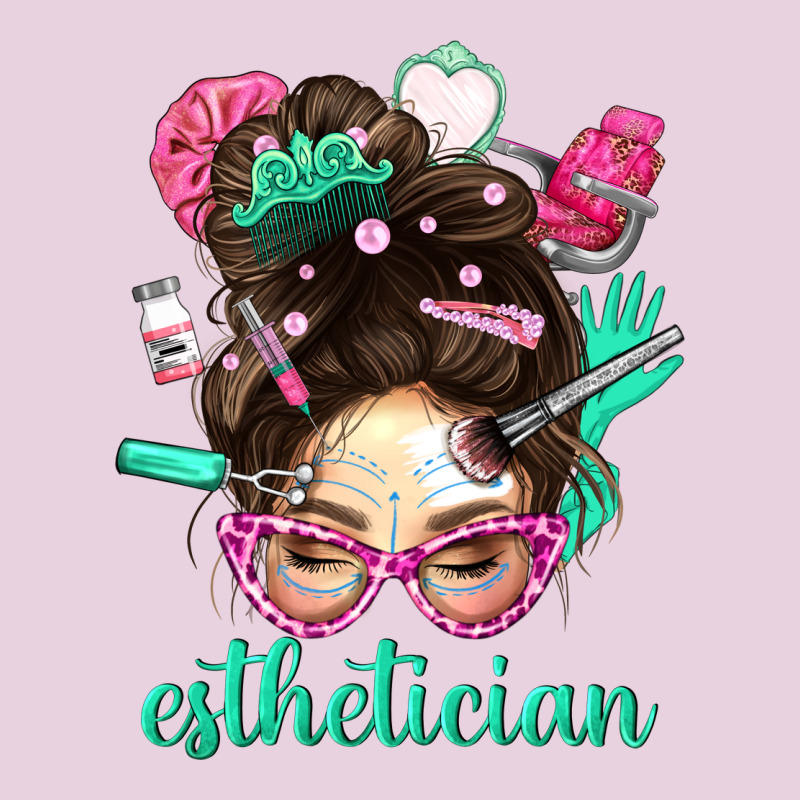 Esthetician Messy Bun With Pink Leopard Glasses Bbs Ladies Tee by BundleAndBundleShop | Teevron