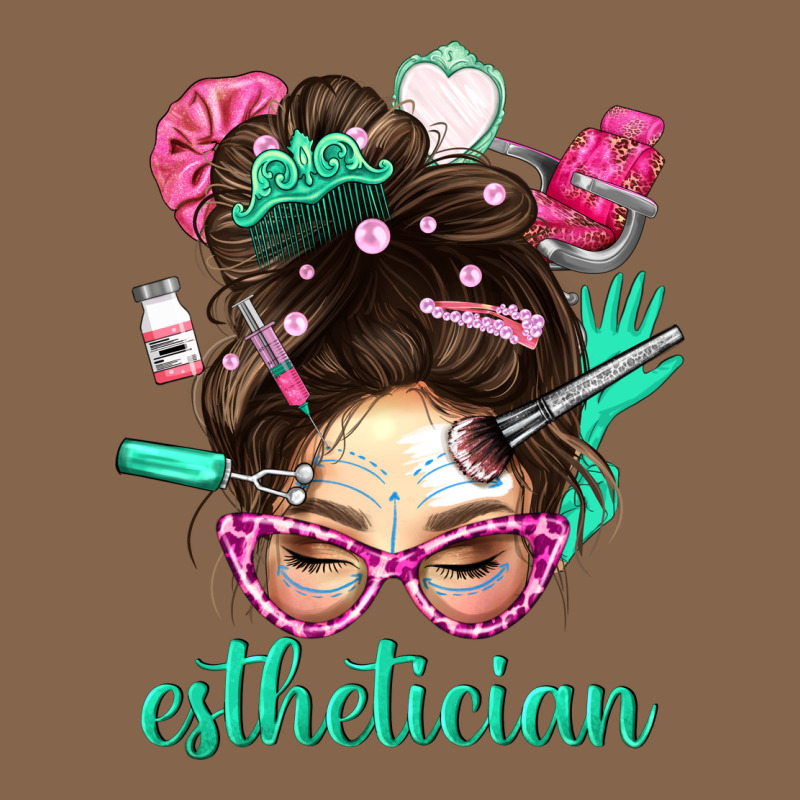Esthetician Messy Bun With Pink Leopard Glasses Bbs Premium Tee by BundleAndBundleShop | Teevron
