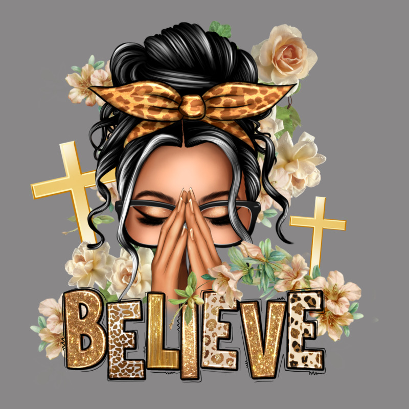 Gray Hair Believe Praying Caucasian Messy Bun Vintage Tee by texasbilliewilder | Teevron