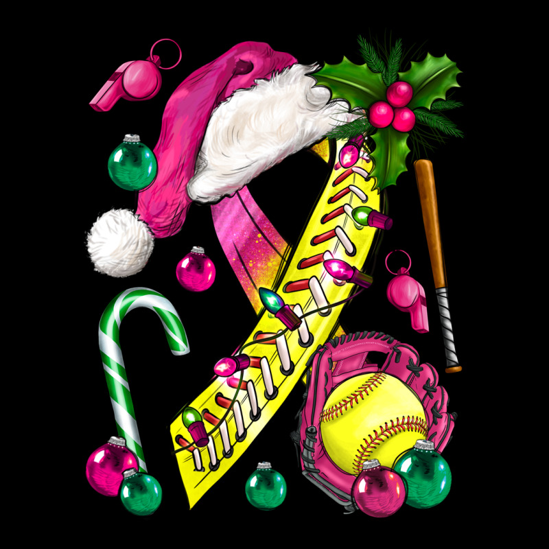 Pink Christmas Breast Cancer Ribbon Softball Ladies Tee by BundleAndBundleShop | Teevron