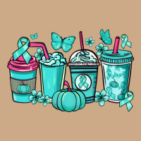 Ovarian Cancer Coffee Cups Teal Ribbon Vintage Hoodie | Teevron