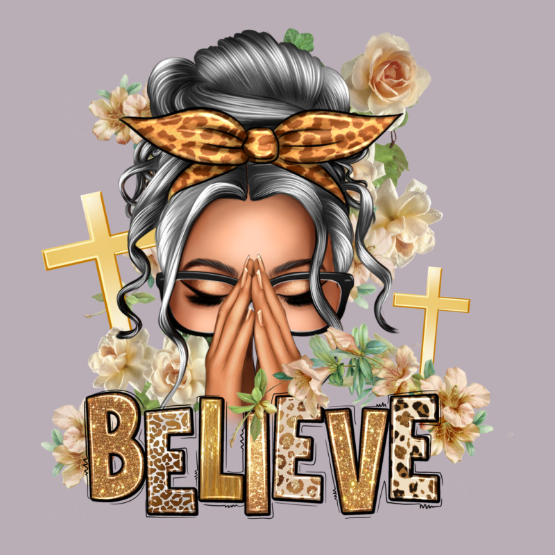 Silver White Believe Praying Caucasian Messy Bun Vintage Tee by texasbilliewilder | Teevron