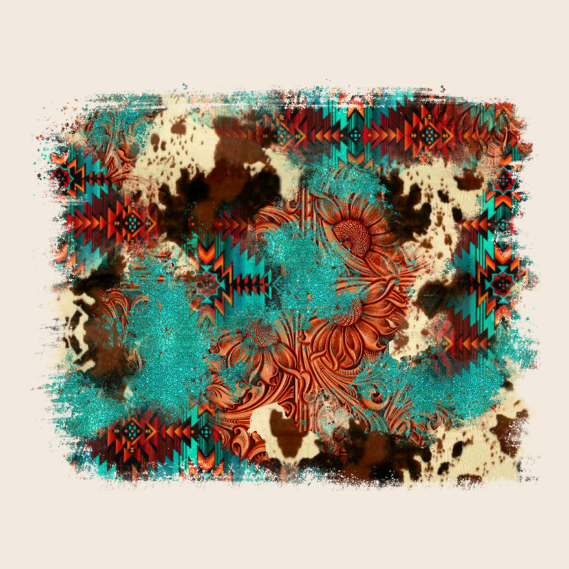 Aztec Turquoise Glitter Cowhide  Tooled Leather Ba Zipper Hoodie by FaDigitalArtStudio | Teevron