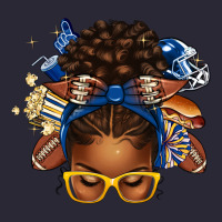 Blue And Gold American Football Afro Messy Bun Vintage Tee | Teevron