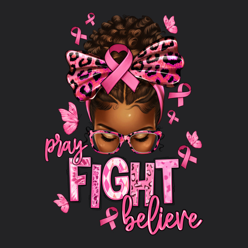 Pray Fight Believe Breast Cancer Afro Messy Vintage Tee by texasbilliewilder | Teevron