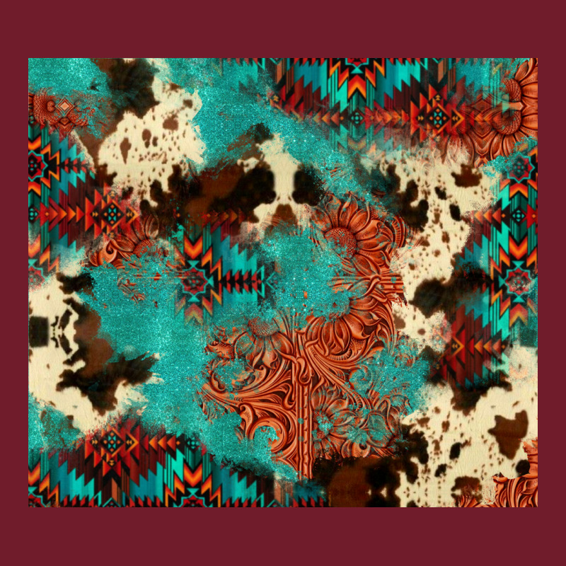 Serape Turquoise Glitter Cowhide  Tooled Leather  Tumbler Zipper Hoodie by FaDigitalArtStudio | Teevron