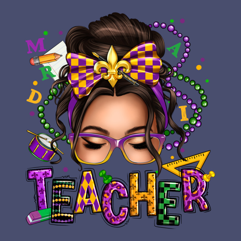 Mardi Gras Teacher Caucasian Messy Bun Vintage Tee by texasbilliewilder | Teevron