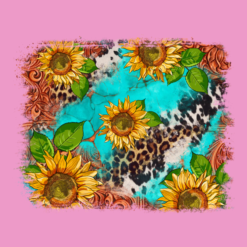 Western Sunflowers Turquoise Cowhide  Tooled Leather Urban Hoodie by BarkalooDesign | Teevron