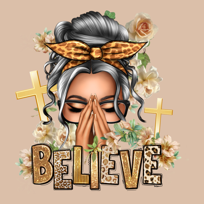 Silver White Believe Praying Caucasian Messy Bun Urban Heavy Tee by texasbilliewilder | Teevron