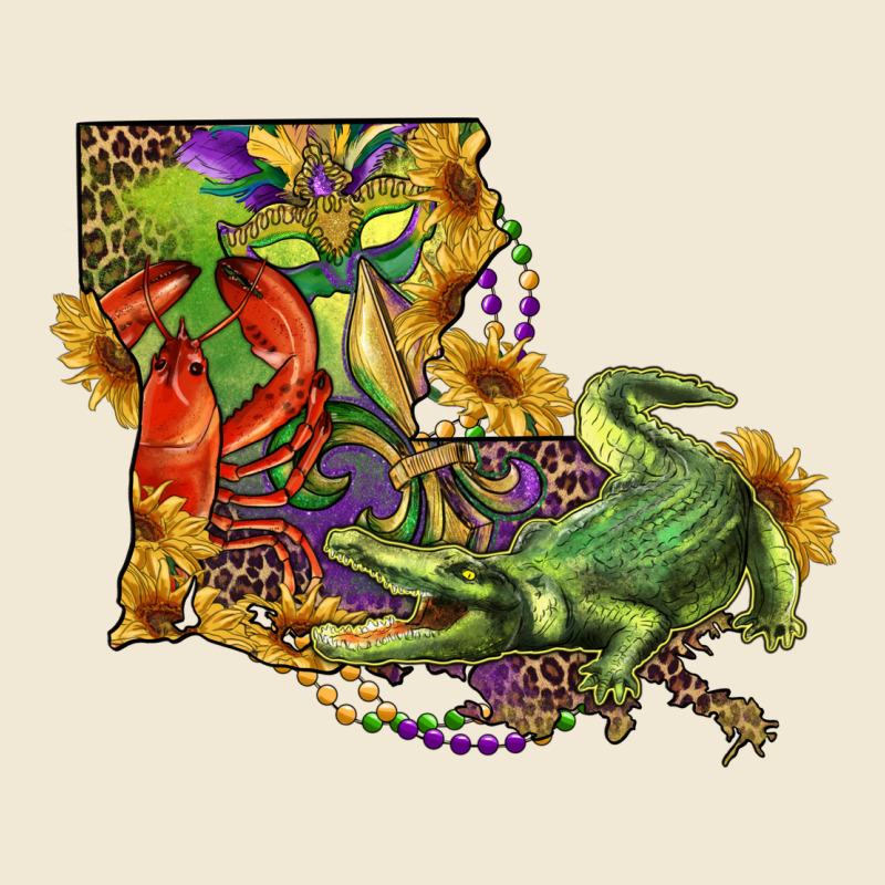 Louisiana Map With Mardi Gras Crocodile Premium Tee by RanaPortraitStore | Teevron