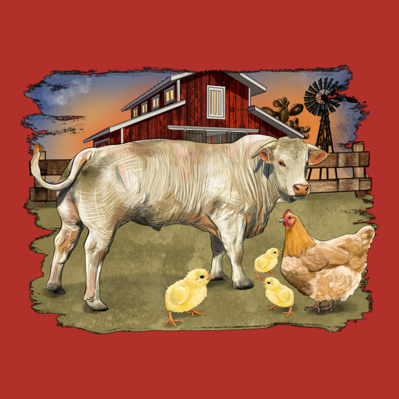 Charolaris Bull And Chicken In Barnyard Premium Hoodie by RanaPortraitStore | Teevron