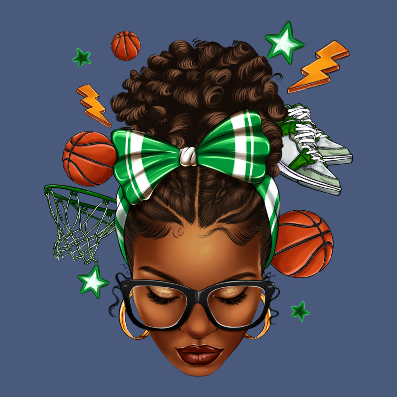 Afro Messy Bun Basketball Green Bow Vintage Hoodie by texasbilliewilder | Teevron
