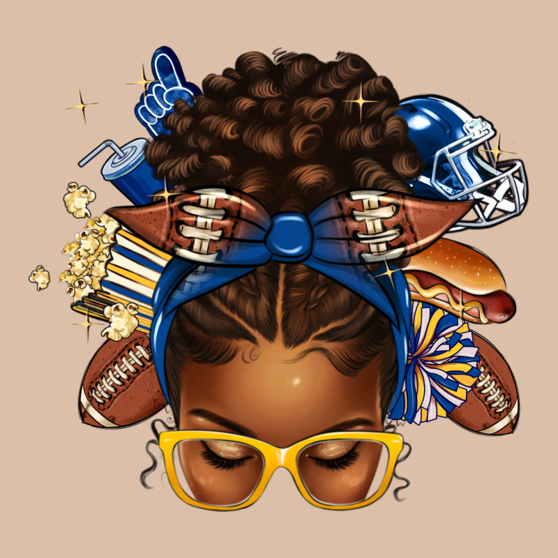 Blue And Gold American Football Afro Messy Bun Urban Heavy Tee by texasbilliewilder | Teevron