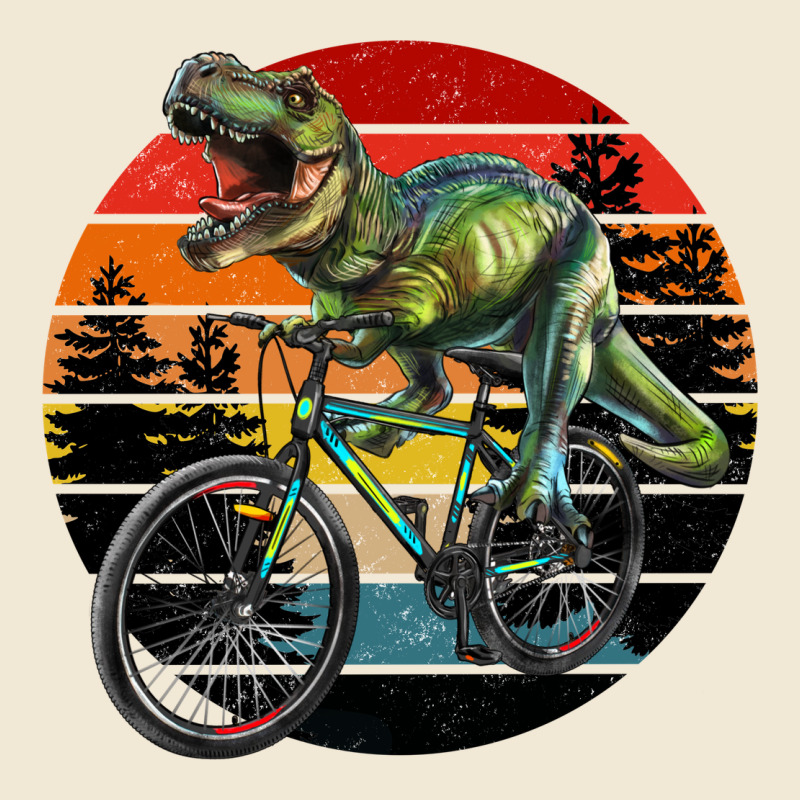 T Rex Dinosaur Riding Bicycle With Retro Forest Sunset Premium Tee by RanaPortraitStore | Teevron