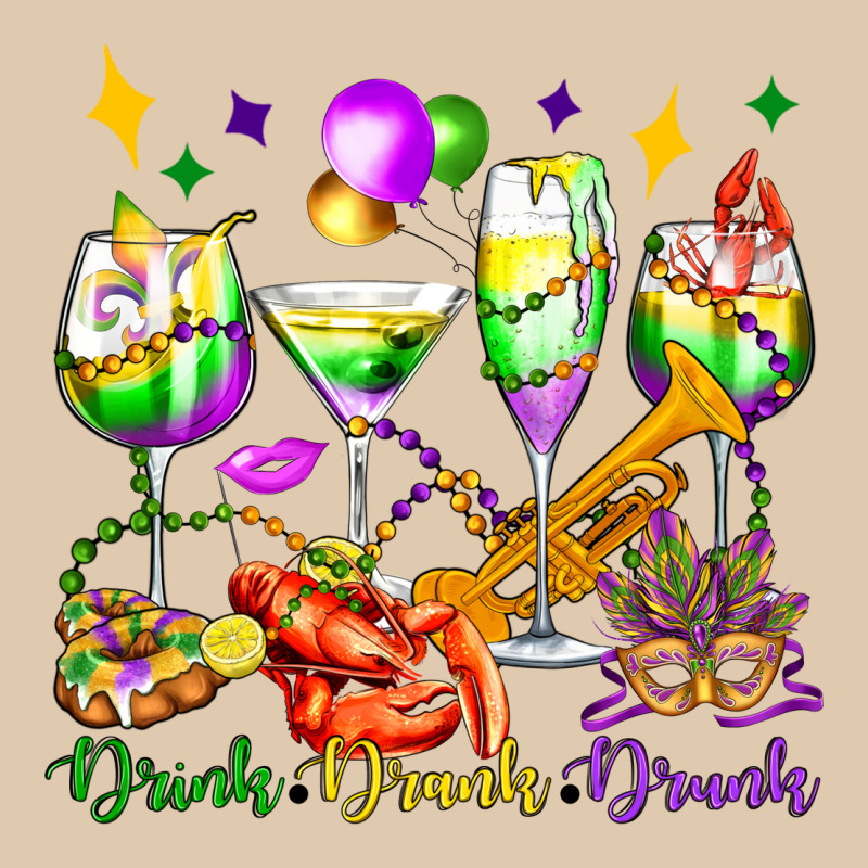 Drink Drank Drunk Mardi Gras Wine Glasses Olivia Heavyweight Sweatshirt by OliviaCreatesArt | Teevron