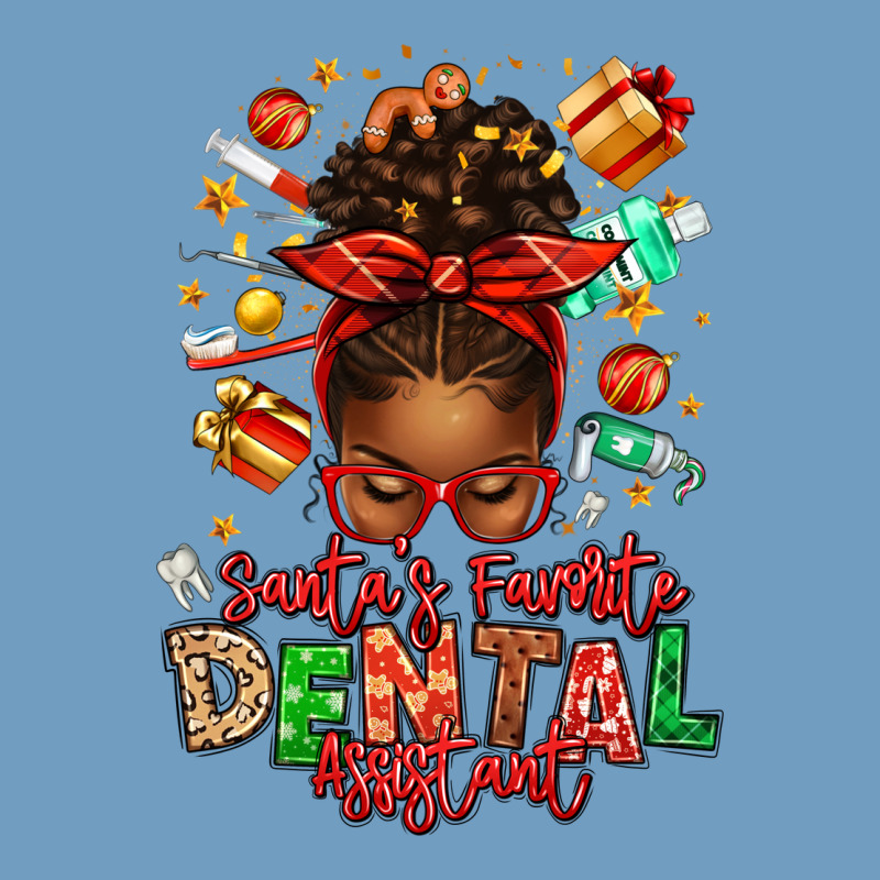 Santa's Favorite Dental Assistant Afro Messy Bun Urban Heavy Tee by texasbilliewilder | Teevron