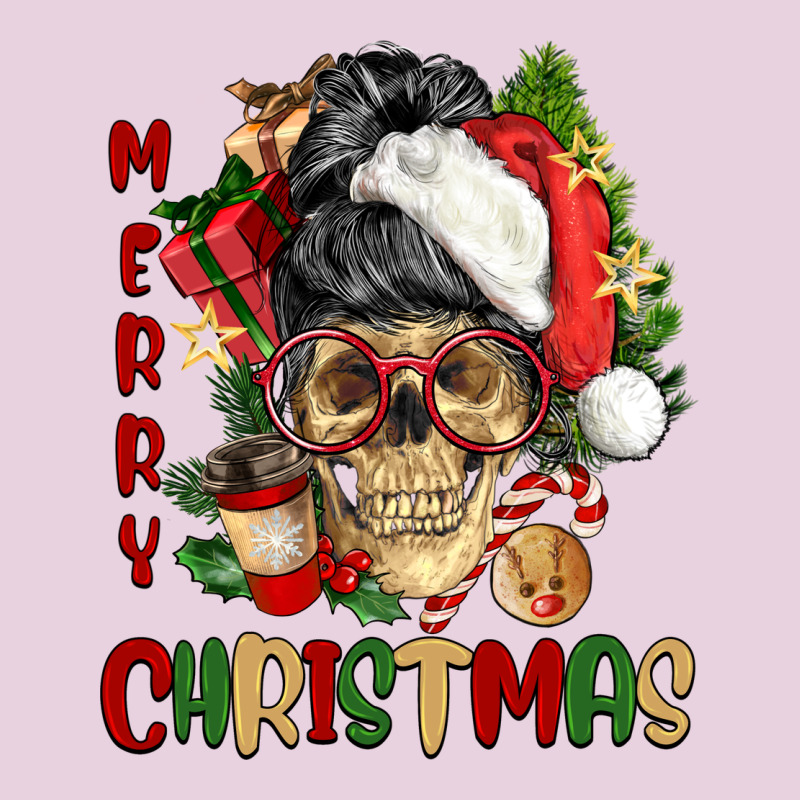 Merry Christmas Skeleton Messy Bun Ladies Tee by NancyCooperArtShop | Teevron