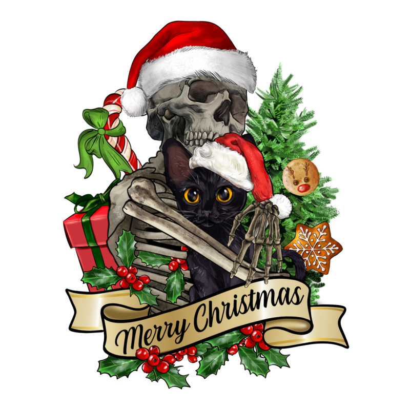 Merry Christmas Skeleton With Black Cat Ladies Tee by NancyCooperArtShop | Teevron