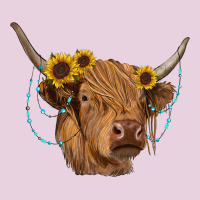 Highland Cow With Sunflowers Turquoise Ladies Tee | Teevron