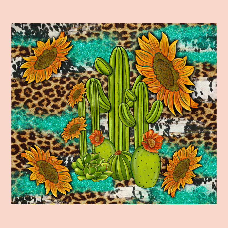 Cactus And Sunflowers Turquoise Leopard Cowhide Urban Hoodie by Artiststas | Teevron