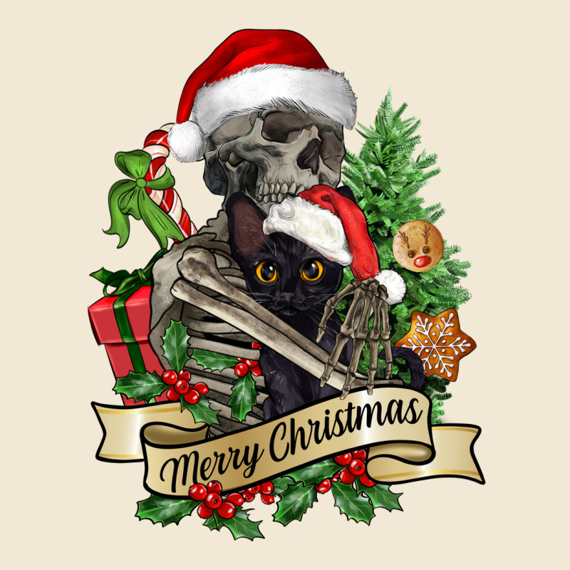 Merry Christmas Skeleton With Black Cat Premium Tee by NancyCooperArtShop | Teevron