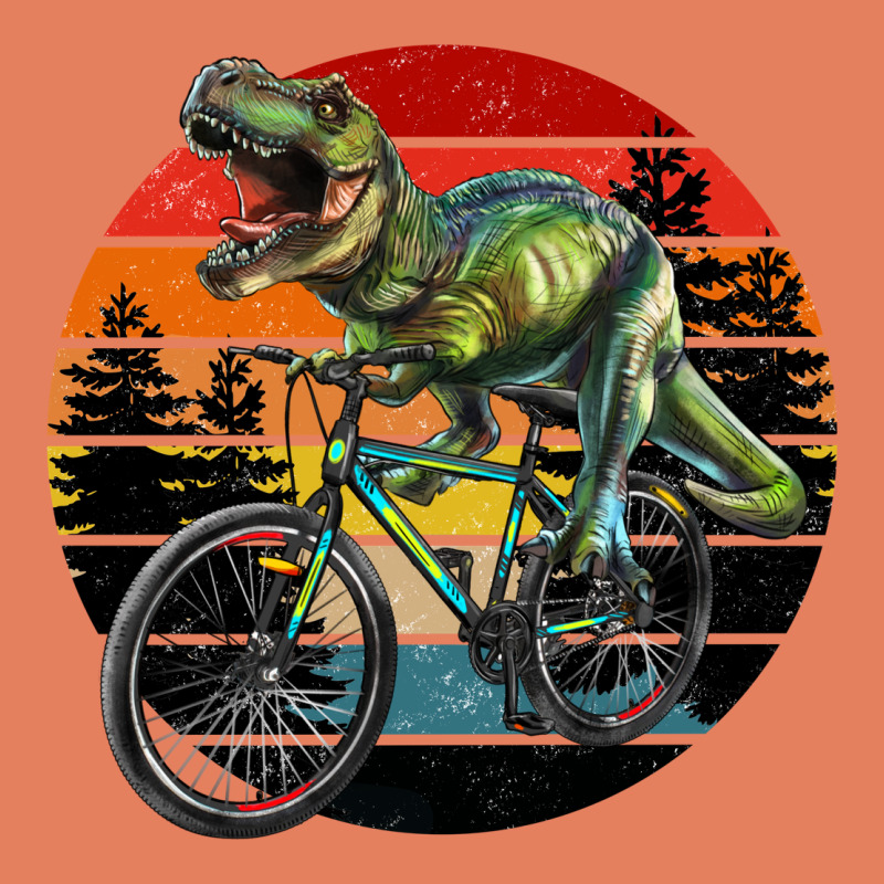 T Rex Dinosaur Riding Bicycle With Retro Forest Sunset Classic Tee by RanaPortraitStore | Teevron