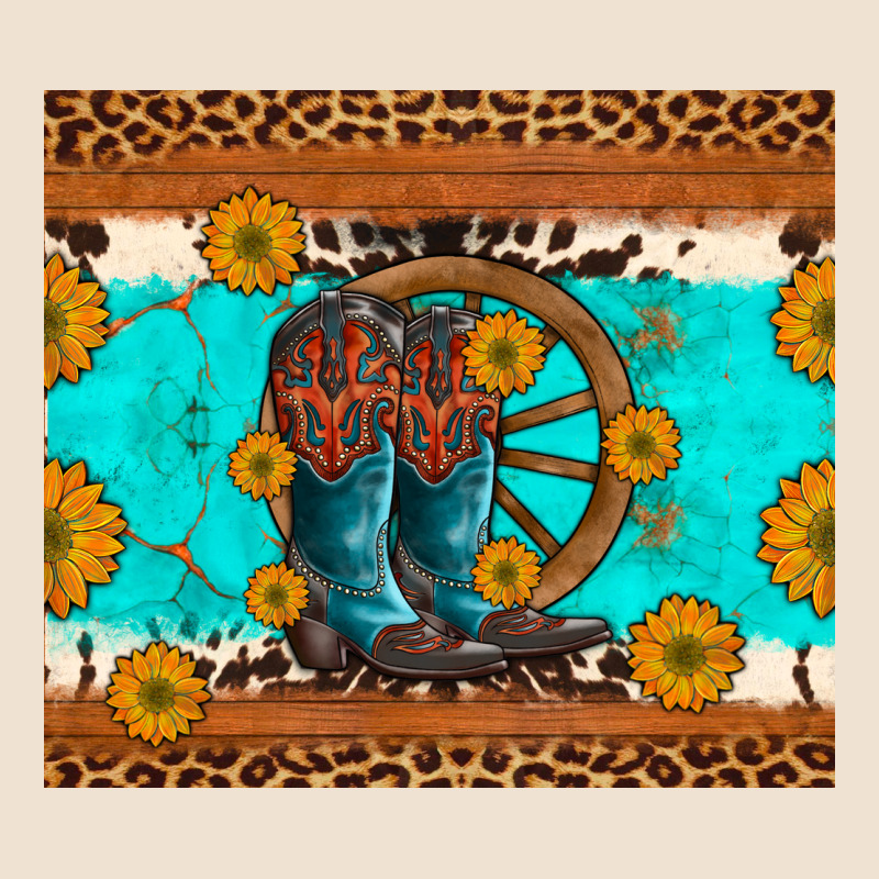 Cowboy Boots And Sunflowers Turquoise Leopard Background Urban Hoodie by Artiststas | Teevron