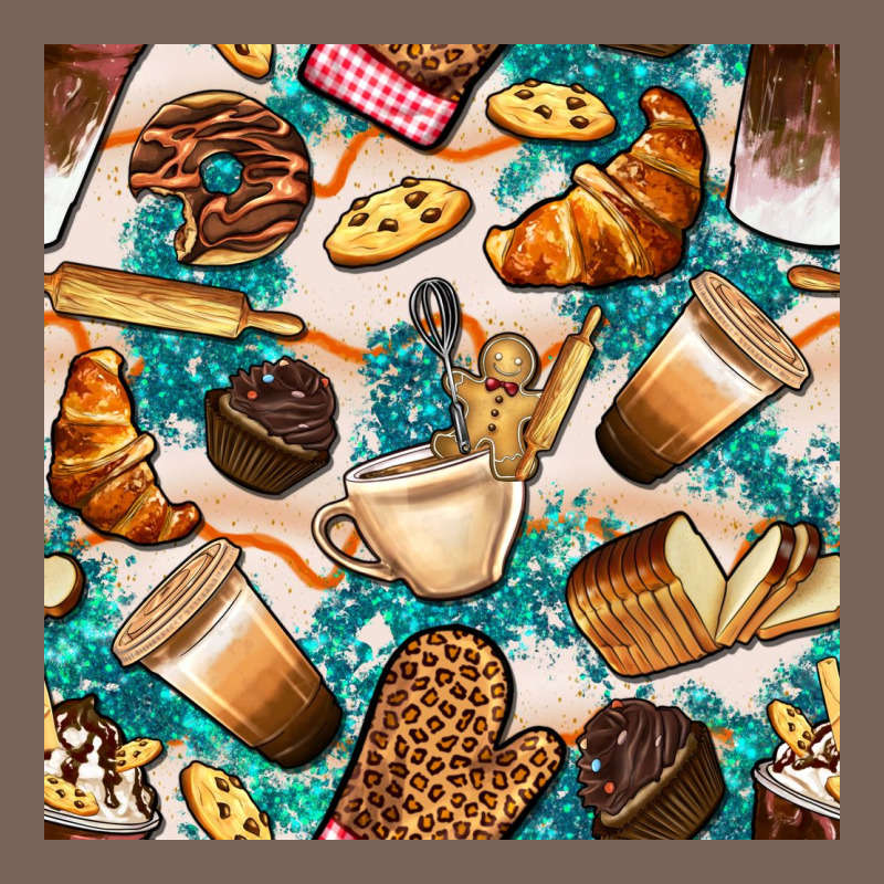 Bakery Coffee Cups Cookie And Donut With Turquoise Glitter Seamless Pa Premium Hoodie by BundleAndBundleShop | Teevron