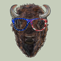 Bison With American Flag Glasses Ladies Tee | Teevron