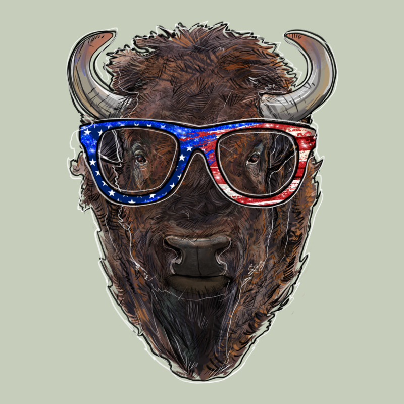 Bison With American Flag Glasses Ladies Tee by RanaPortraitStore | Teevron