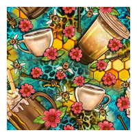honey and bee coffee cup with flowers and leopard seamless pattern bbs | Teevron