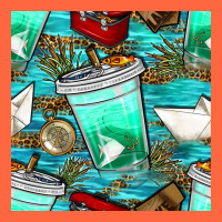 Fish Coffee Cups And Reeds With Paper Boat And Leopard Lake Seamless P Premium Hoodie | Teevron