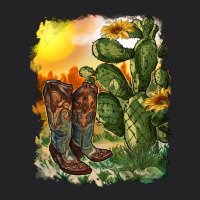 Western Boots With Cactus And Desert Vintage Tee | Teevron