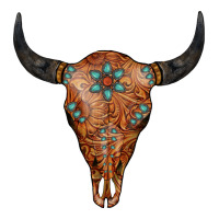 Western Tooled Leather Bull Skull | Teevron