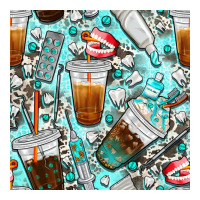 dentist coffee cups toothpaste and teeth with cowhide seamless pattern | Teevron