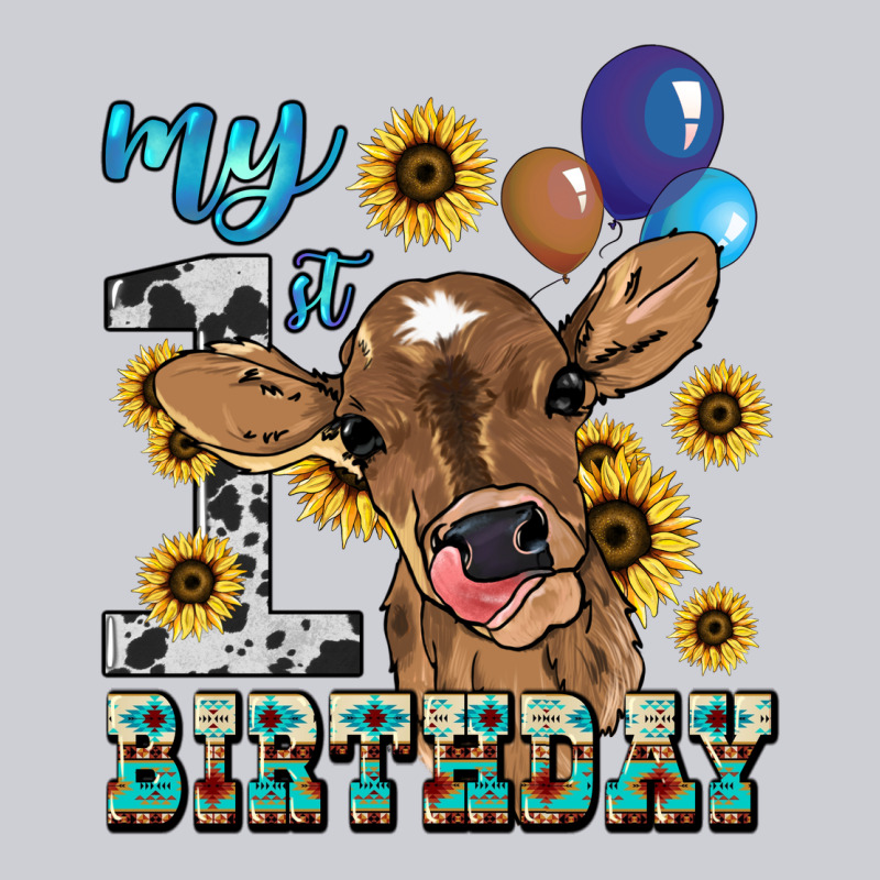 My First Birthday Baby Cow Sunflower Heavyweight Sweatshirt by HowdyJamesFarm | Teevron