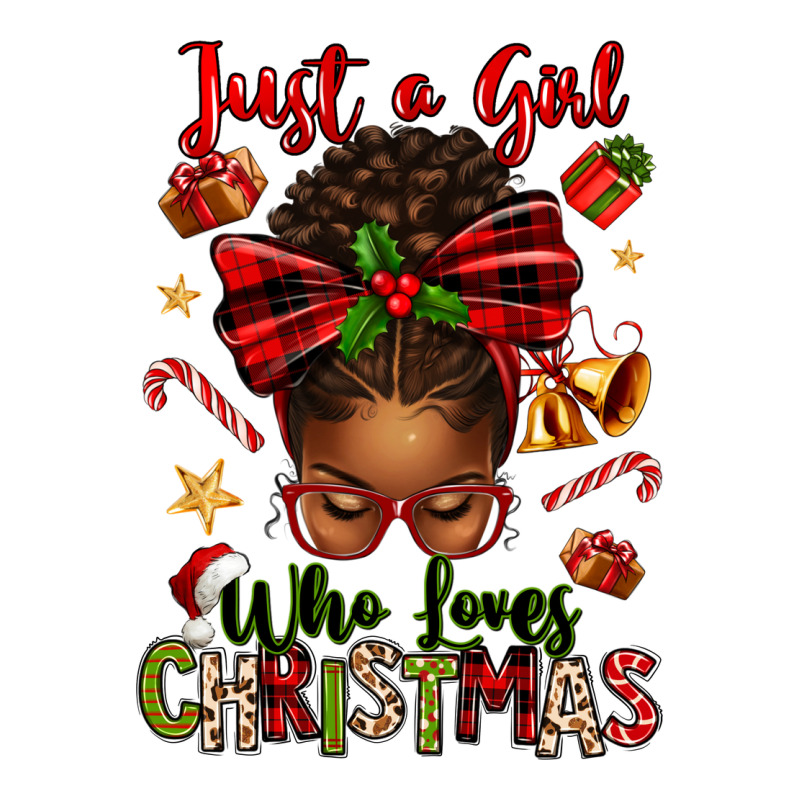 Just A Girl Who Loves Christmas Afro Messy Bun Long Sleeve Tee by texasbilliewilder | Teevron