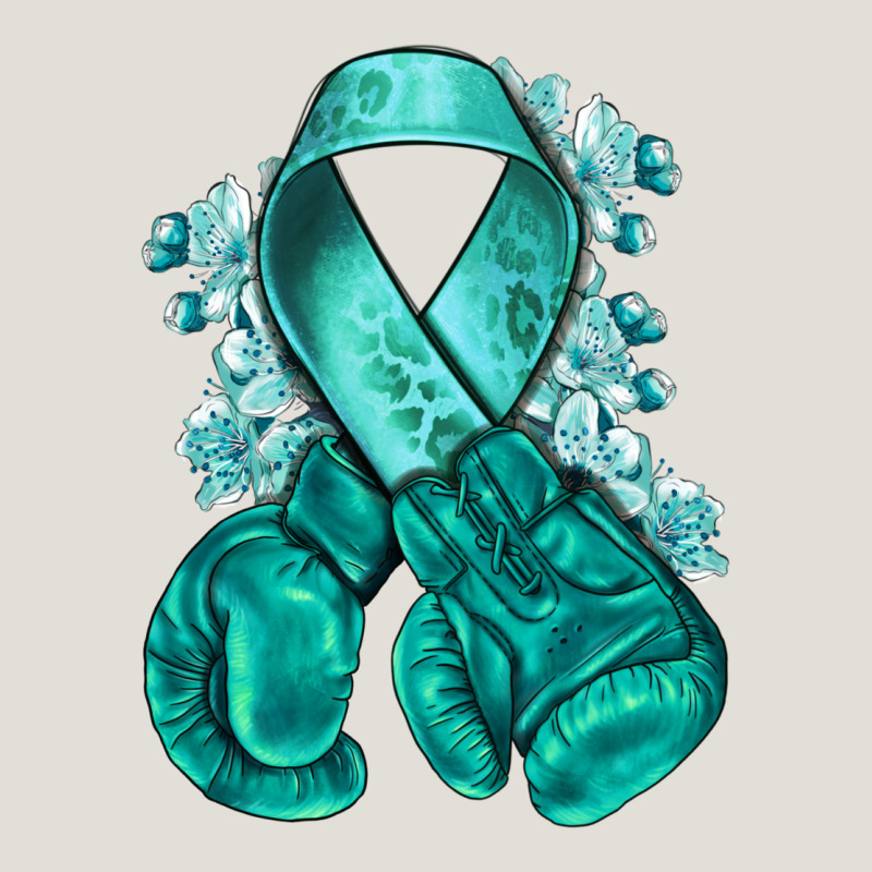 Ovarian Cancer Teal Ribbon With Boxing Gloves Heavy Core Tee by NancyCooperArtShop | Teevron