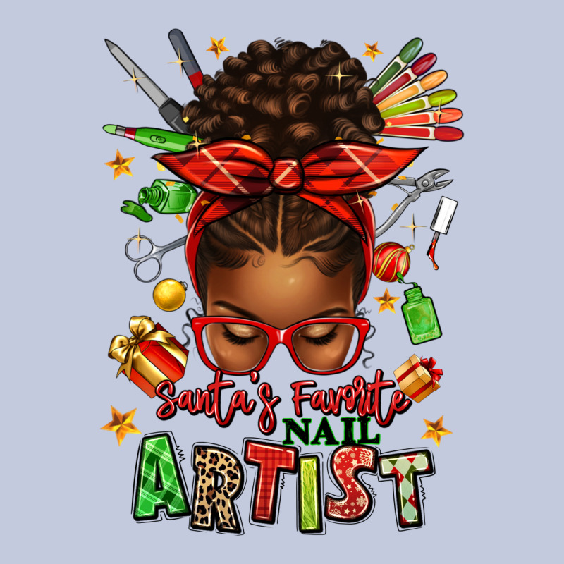 Santa's Favorite Nail Artist Afro Messy Bun Long Sleeve Tee by texasbilliewilder | Teevron
