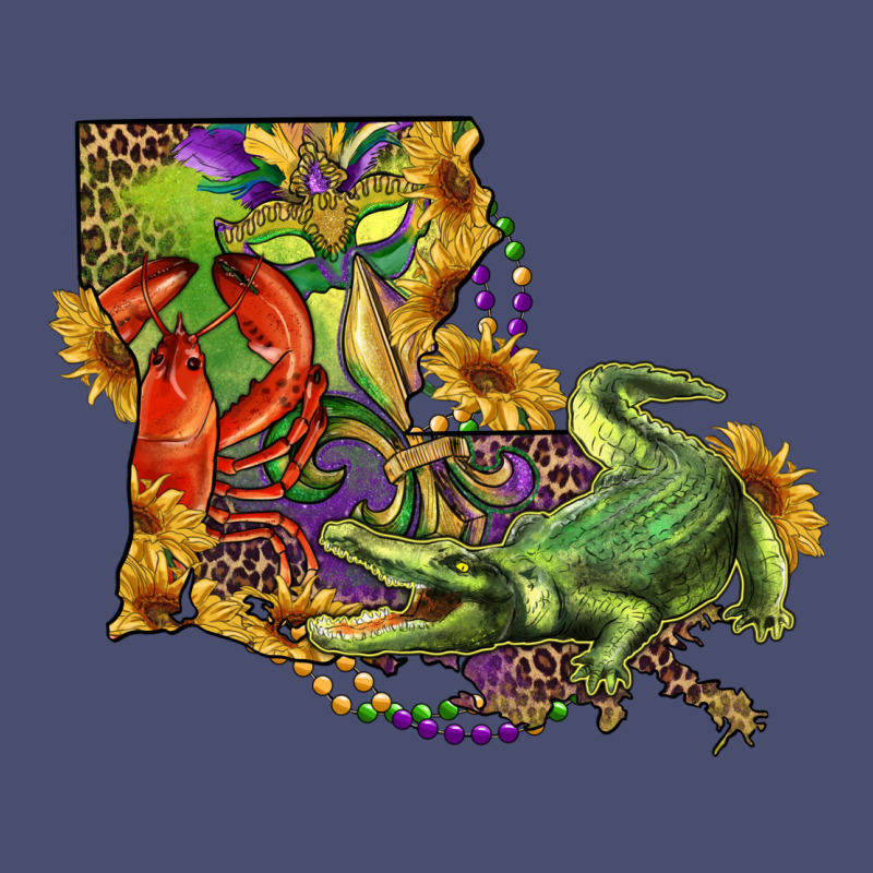 Louisiana Map With Mardi Gras Crocodile Vintage Tee by RanaPortraitStore | Teevron
