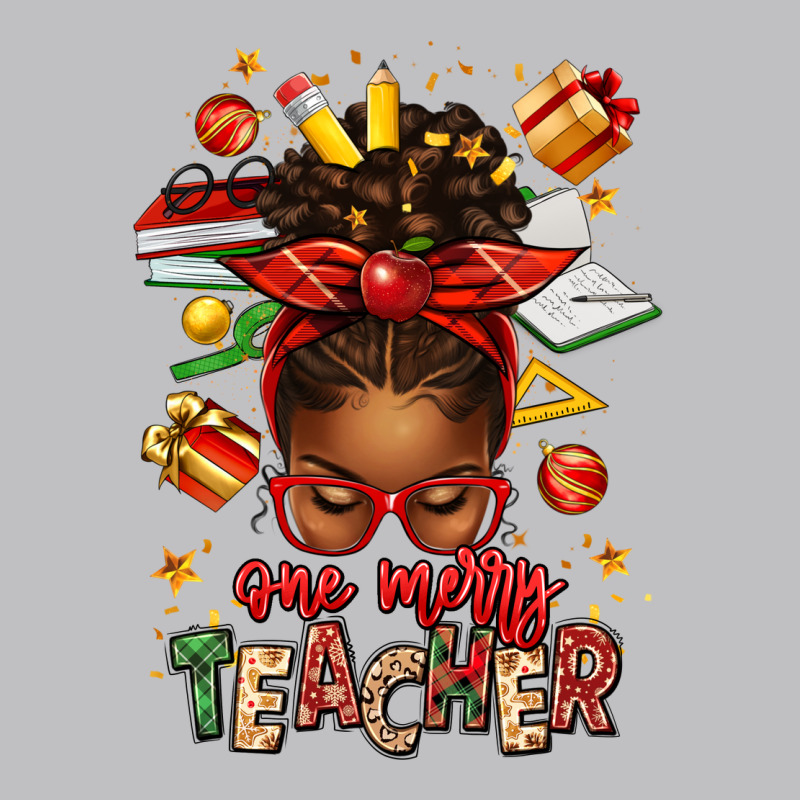 One Merry Teacher Afro Messy Bun Long Sleeve Tee by texasbilliewilder | Teevron
