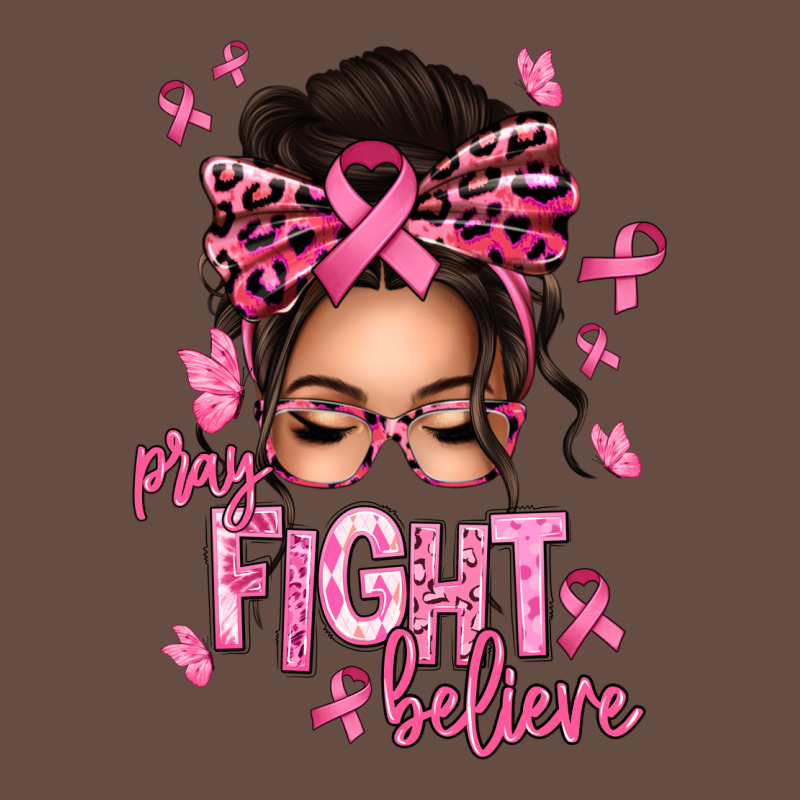 Pray Fight Believe Breast Cancer Afro Messy Bun Long Sleeve Tee by texasbilliewilder | Teevron