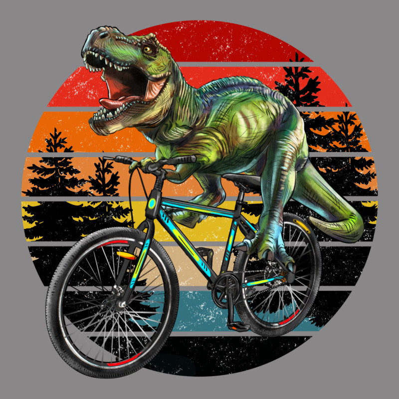 T Rex Dinosaur Riding Bicycle With Retro Forest Sunset Vintage Tee by RanaPortraitStore | Teevron