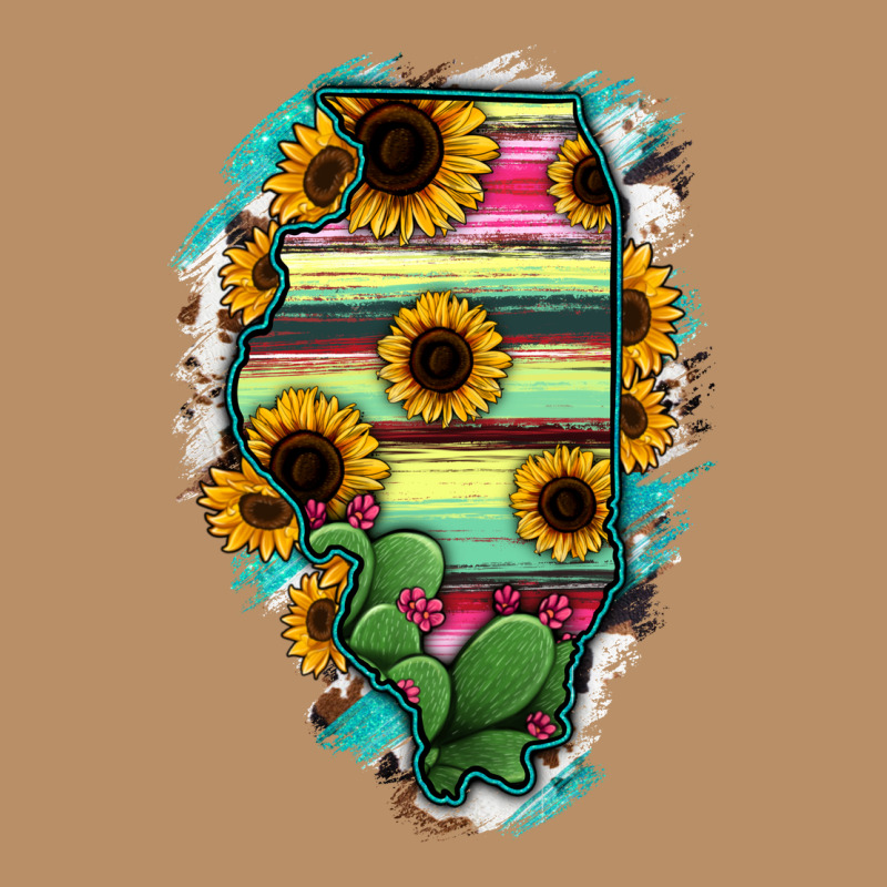 Illinois Map Sunflower Cactus Serape Vintage Hoodie by RanaPortraitStore | Teevron