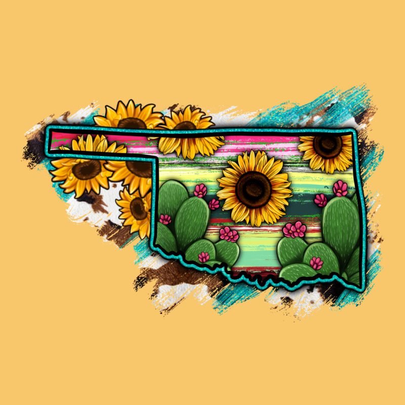 Oklahoma Map Sunflower Cactus Serape Vintage Hoodie by RanaPortraitStore | Teevron