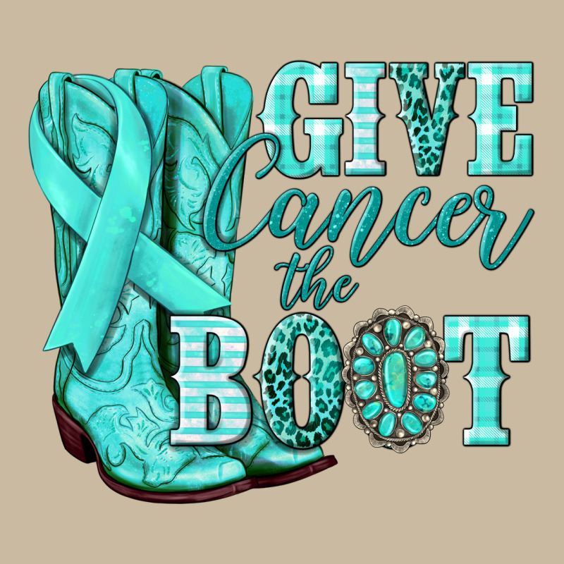 Give Cancer The Boot Ovarian Cancer Teal Ribbon Long Sleeve Tee by NancyCooperArtShop | Teevron